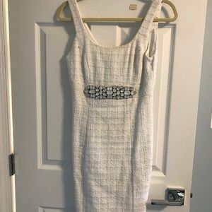 Boston proper sleeveless tweed summer dress with embellished waist